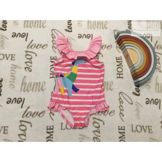   Mothercare 2- 3 év 92-98 cm rózsaszín csíkos - fodros színes dinó mintás lány fürdőruha - újszerű,hibátlan