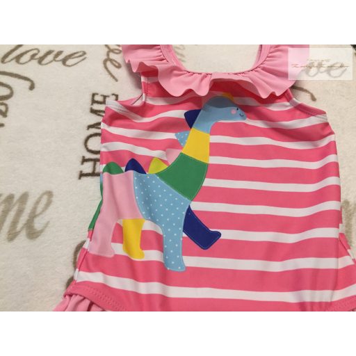 Mothercare 2- 3 év 92-98 cm rózsaszín csíkos - fodros színes dinó mintás lány fürdőruha - újszerű,hibátlan
