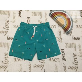   M§S 6-7 év 122 cm zöld, cápa-surf deszka-pálmafa mintás fiú fürdőnadrág - újszerű, hibátlan
