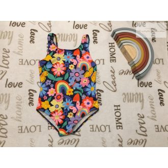 F§F 7-8 év 128 cm színes virág-pillangó-szivárvány mintás lány fürdőruha-újszerű,hibátlan   F§F 7-8 év 128 cm színes virág-pillangó-szivárvány mintás lány fürdőruha-újszerű,hibátlan