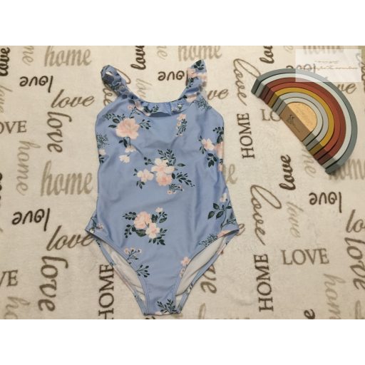 George 8-9 év 128 -134 -cm  világoskék, fodros -virágmintás lány fürdőruha-újszerű,hibátlan