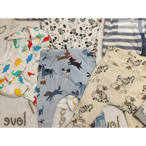 Next, H§M  0-3 hó 56-62 cm 3 rugi, 3 body, 3 nadrág -  pamut fiú ruha csomag 9 db újszerű,hibátlan