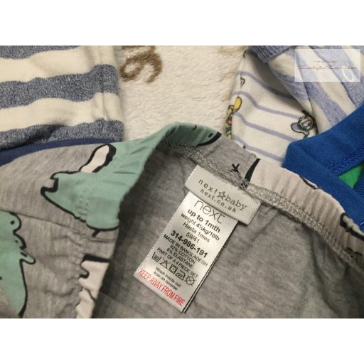 Next, H§M  0-3 hó 56-62 cm 3 rugi, 3 body, 3 nadrág -  pamut fiú ruha csomag 9 db újszerű,hibátlan