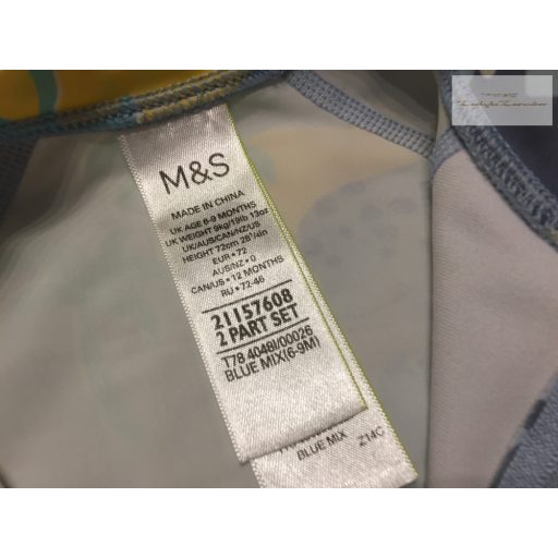 M§S 6-9 hó  72 cm 9 kg világoskék, fóka-pelikán-bálna mintás fiú UV ruha/ úszódressz- újszerű, hibátlan