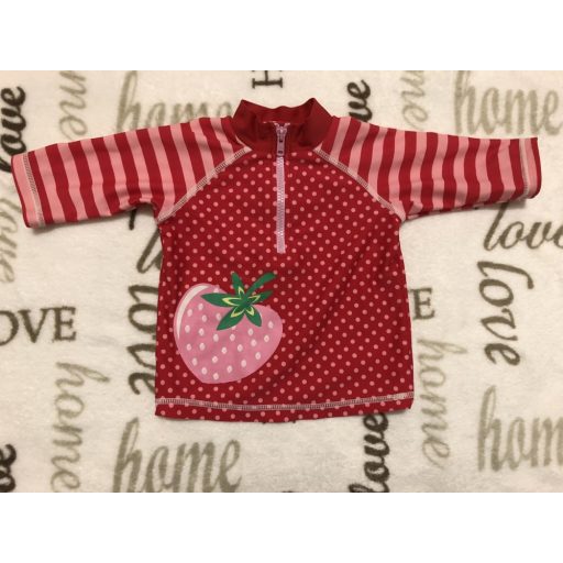 Miniclub 3- 6 hó 62-68 cm piros alapon rózsaszín pöttyös - csíkos - eper mintás lány UV felső