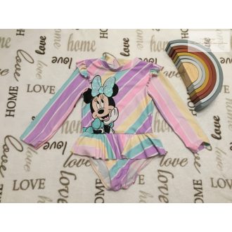   Disney Mickey 3-4 év 98-104 cm színes csíkos, fodros, Minnie  mintás lány UV ruha/ úszódressz - újszerű,hibátlan