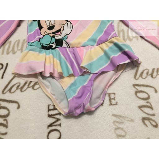 Disney Mickey 3-4 év 98-104 cm színes csíkos, fodros, Minnie  mintás lány UV ruha/ úszódressz - újszerű,hibátlan