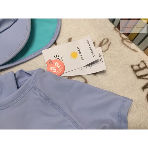 M§S 6-9 hó  72 cm 9 kg halvány lila, hal mintás  UV ruha / úszódressz napkalappal- új, címkés SPF 50+