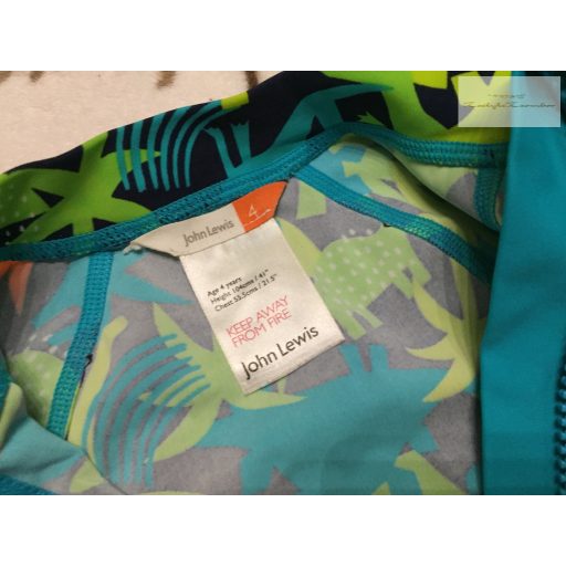 John Lewis 4 év 104 cm sötétkék, színes dinó mintás fiú UV ruha / úszódressz - újszerű,hibátlan  UPF 40+