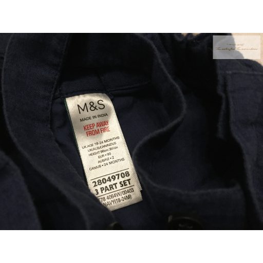 M§S 18 - 24 hó 86 - 92 cm sötétkék, szövet- vékony pamut béléses alkalmi/ elegáns fiú kantáros nadrág- újszerű,hibátlan