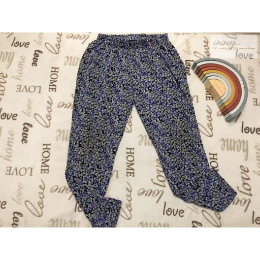 Next 10 év 140 cm kék - szürke virágmintás pamut lány nadrág - újszerű,hibátlan