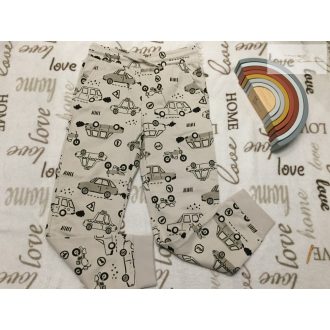   Little Kids 9 év 134 cm tejeskávé alapon jármű mintás pamut fiú nadrág/ jogger- új, csak lecímkézve