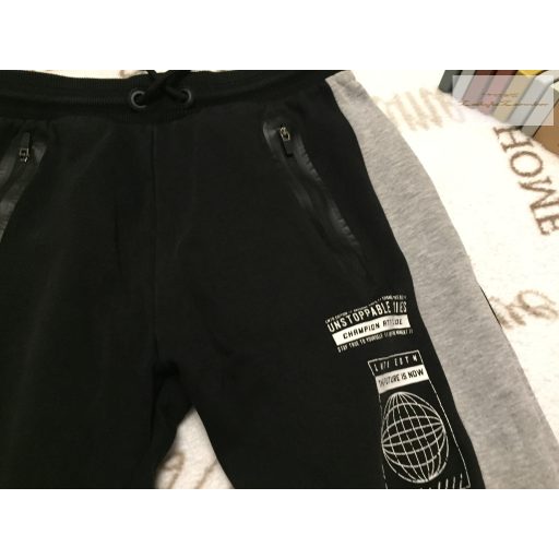 George 10-11 év 140-146 cm fekete- szürke, zsebein cipzáros pamut fiú jogger - újszerű,hibátlan