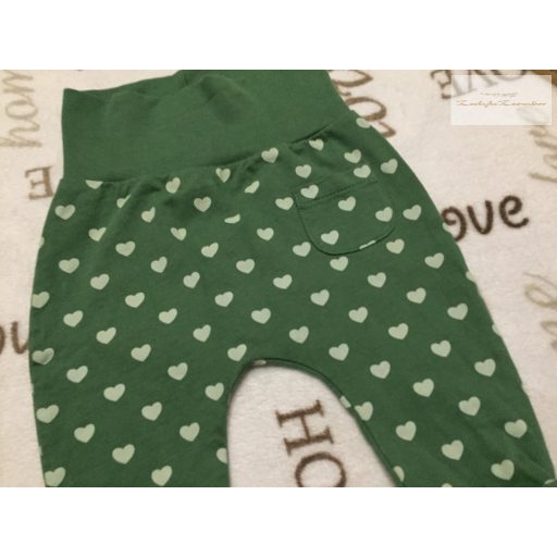 Alana 3 hó 62 cm zöld, fehér szív mintás pamut lány nadrág- újszerű,hibátlan