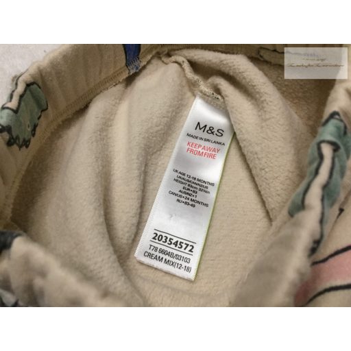 M§S 12-18 hó 80-86 cm tejeskávé alapon színes  dinó mintás pamut fiú nadrág/ jogger-újszerű,hibátlan