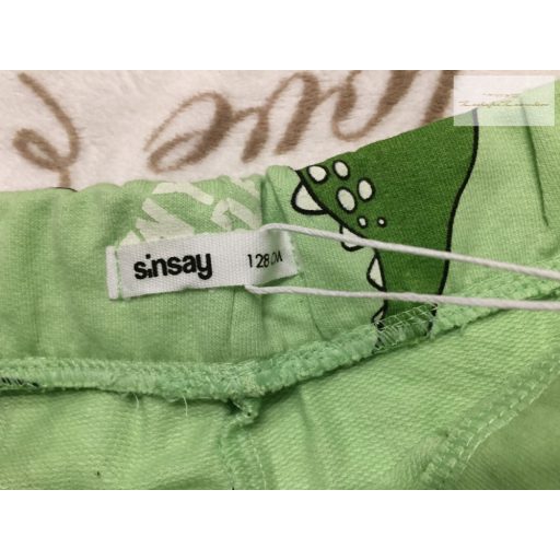 Sinsay 8 év 128 cm zöld, dinó mintás pamut fiú nadrág/ jogger- új, címkés