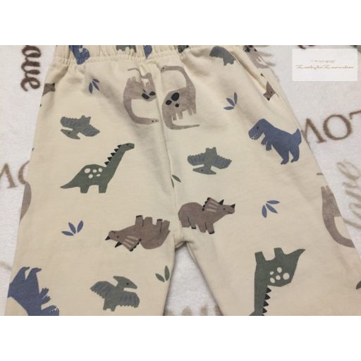 Lullaby 12-18 hó 80-86 cm bézs, színes dinó mintás pamut fiú nadrág- újszerű,hibátlan