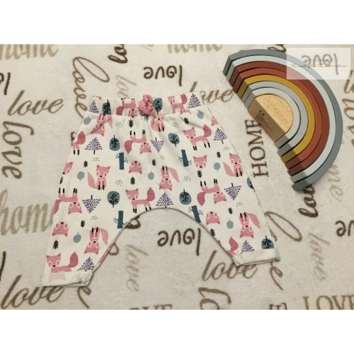 Lily§Dan 3-6 hó 62-68 cm fehér, róka - fa mintás puha pamut lány nadrág - újszerű,hibátlan