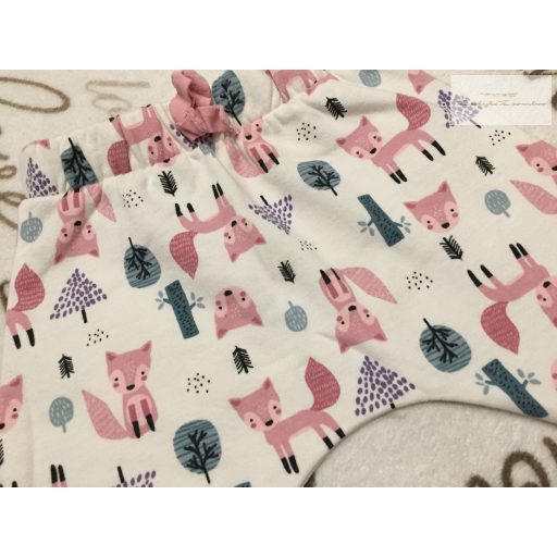 Lily§Dan 3-6 hó 62-68 cm fehér, róka - fa mintás puha pamut lány nadrág - újszerű,hibátlan