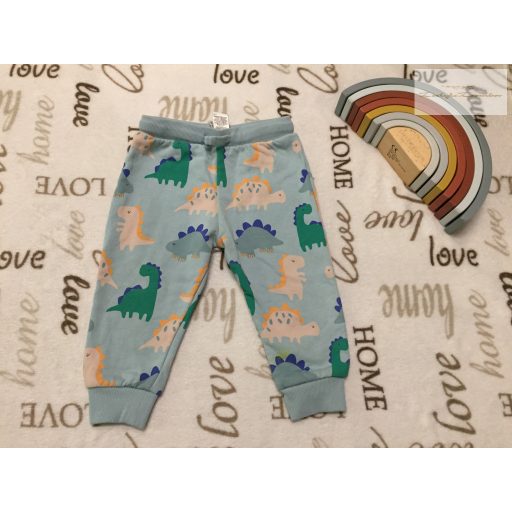 M§S 12-18 hó 83 cm világoskék, színes dinó mintás puha pamut fiú nadrág/ jogger újszerű, hibátlan