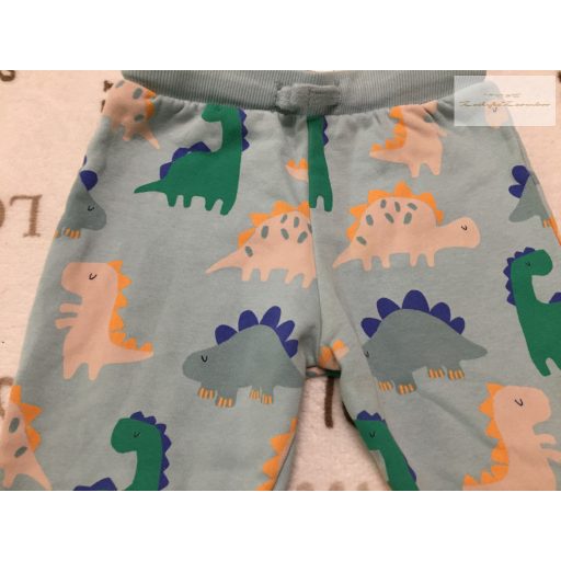 M§S 12-18 hó 83 cm világoskék, színes dinó mintás puha pamut fiú nadrág/ jogger újszerű, hibátlan