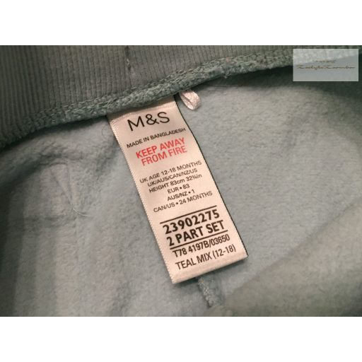 M§S 12-18 hó 83 cm világoskék, színes dinó mintás puha pamut fiú nadrág/ jogger újszerű, hibátlan