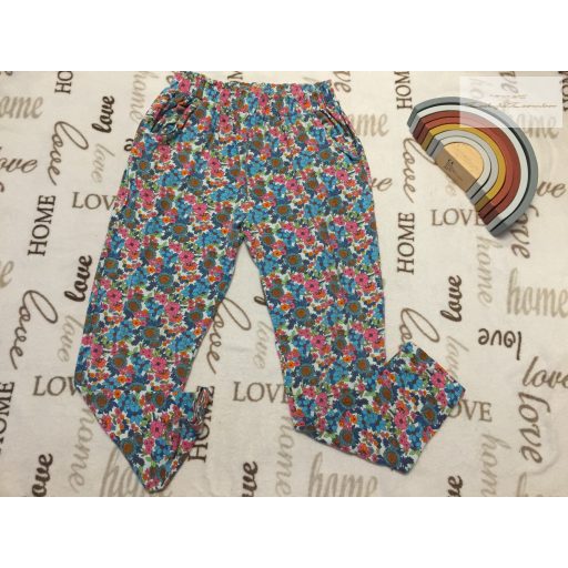 Next 11 év 146 cm kék - rózsaszín virágmintás pamut lány nadrág - újszerű,hibátlan