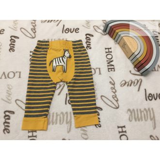   Jojo Maman Bébé 3- 6 hó 62-68 cm sárga-szürke csíkos, fenekén zebra mintás puha pamut fiú nadrág - újserű,hibátlan