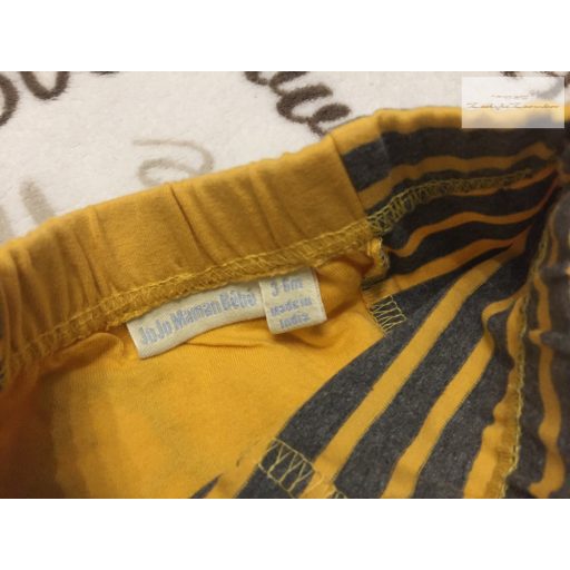 Jojo Maman Bébé 3- 6 hó 62-68 cm sárga-szürke csíkos, fenekén zebra mintás puha pamut fiú nadrág - újserű,hibátlan