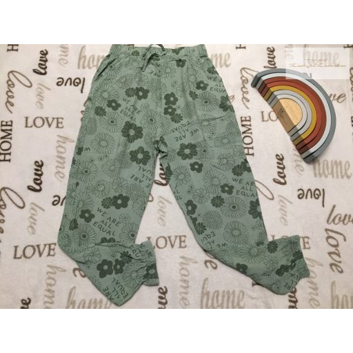 H§M 9-10 év 140 cm zöld, virágmintás vékony pamut lány basa nadrág újszerű, hibátlan