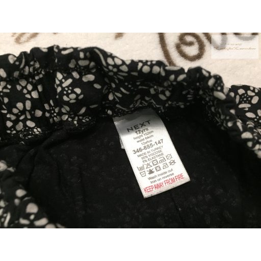 Next 12 év 152 cm fekete, fehér virágmintás pamut lány nadrág  újszerű