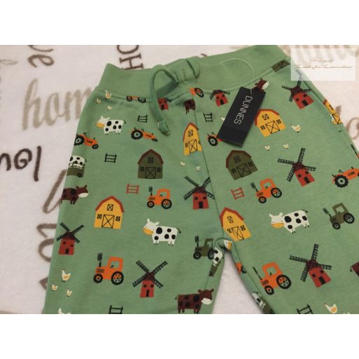 Dunnes  9 - 12 hó 80 cm zöld, farm mintás puha pamut fiú szabadidő nadrág-   új, címkés