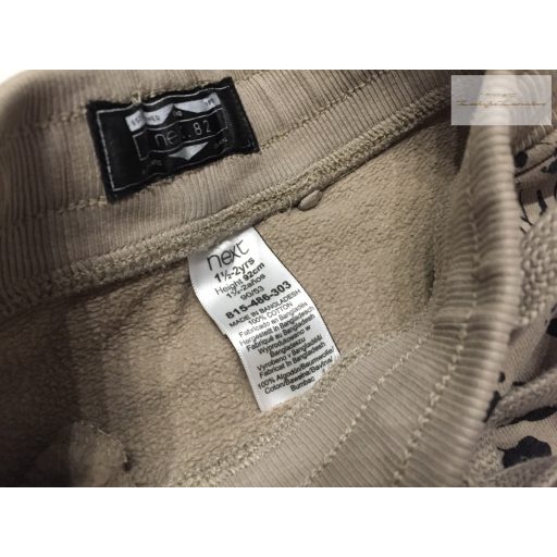 Next 18 - 24 hó 86-92 cm kávébarna alapon fekete fröcskölt mintás puha pamut fiú jogger/ nadrág -újszerű,hibátlan