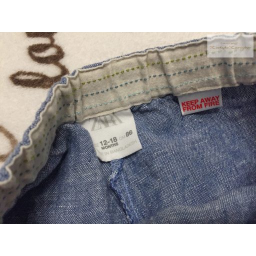 Zara 12-18 hó 86 cm világoskék vékony puha lenvászon fiú nadrág -újszerű,hibátlan