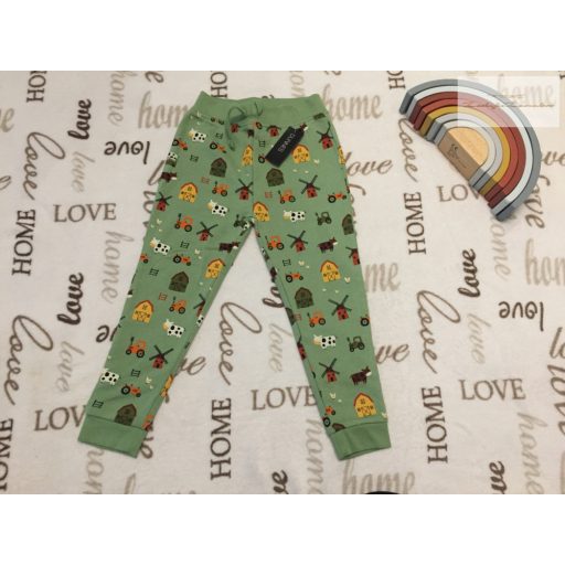 Dunnes  12- 18 hó 86 cm zöld, farm mintás puha pamut fiú szabadidő nadrág-   új, címkés