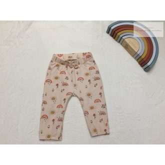   Name it 4-6 hó 68 cm bézs, virág és szivárvány mintás vékony pamut lány basa nadrág - újszerű,hibátlan