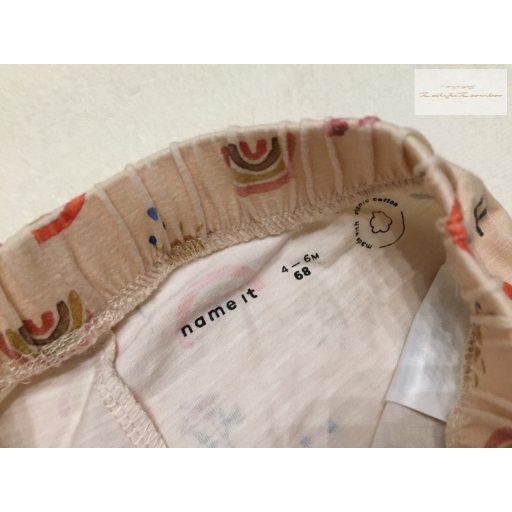 Name it 4-6 hó 68 cm bézs, virág és szivárvány mintás vékony pamut lány basa nadrág - újszerű,hibátlan