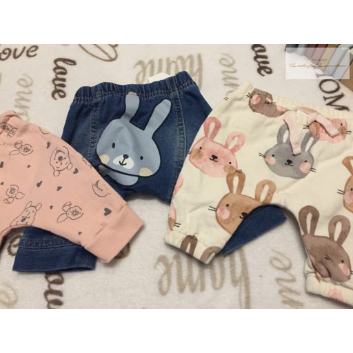 Next, Benetton  up to 1 month 56 cm nyuszi - Micimackó mintás pamut lány nadrág szett 3 db-újszerű,hibátlan