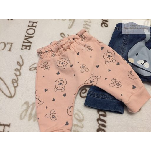 Next, Benetton  up to 1 month 56 cm nyuszi - Micimackó mintás pamut lány nadrág szett 3 db-újszerű,hibátlan