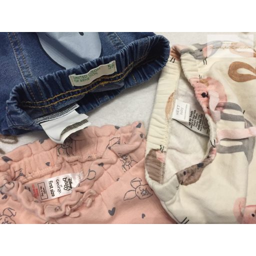 Next, Benetton  up to 1 month 56 cm nyuszi - Micimackó mintás pamut lány nadrág szett 3 db-újszerű,hibátlan