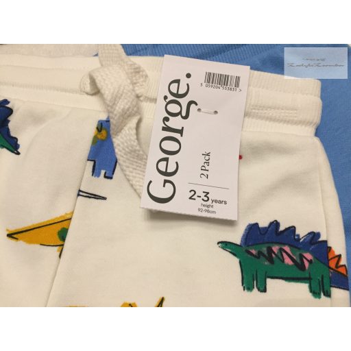 George 2 - 3 év   92 - 98  cm kék - fehér, színes  dinó mintás pamut fiú nadrág szett új, címkés