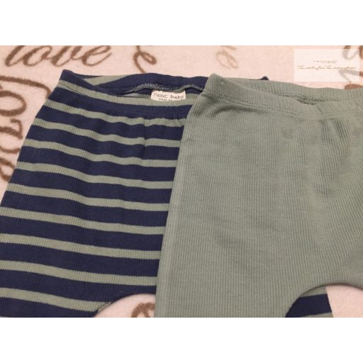 Next up to 3 month 6 kg  zöld és csíkos vékony bordázott pamut fiú  nadrág/ legging szett 2 db- újszerű,hibátlan