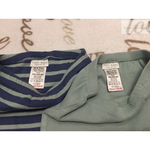 Next up to 3 month 6 kg  zöld és csíkos vékony bordázott pamut fiú  nadrág/ legging szett 2 db- újszerű,hibátlan