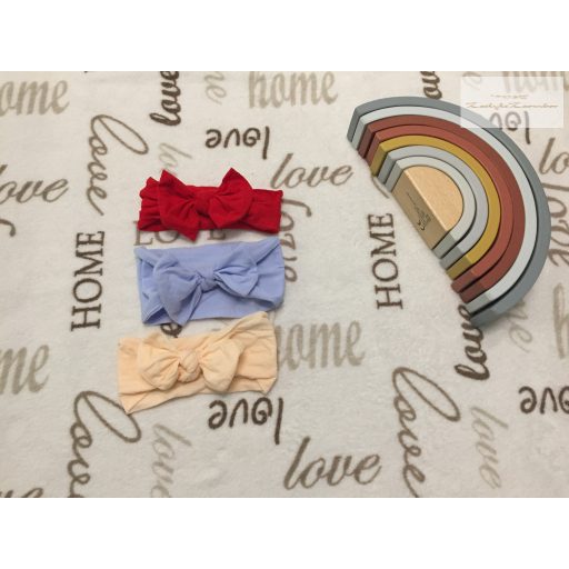 0-6 hó piros-világoskék - barack színű pamut lány hajpánt 3 db - újszerű,hibátlan