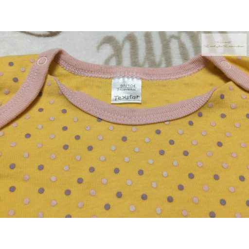 TexStar  3-4 év 98-104 cm sárga, színes pöttyös pamut lány body- újszerű,hibátlan