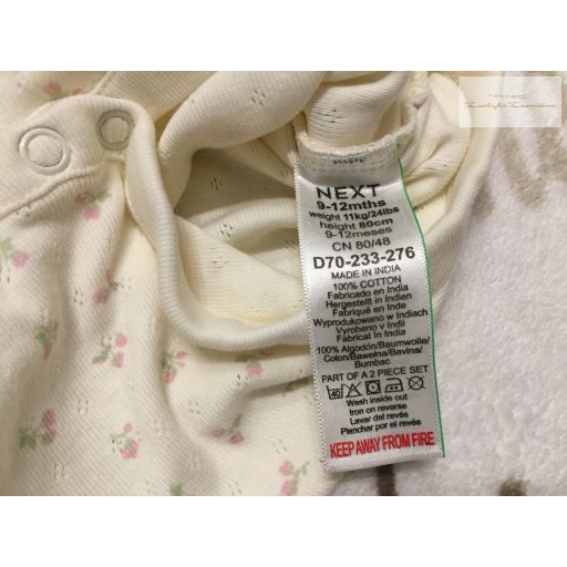 Next 9-12 hó 11 kg bézs, apró virágmintás pamut lány body újszerű,hibátlan
