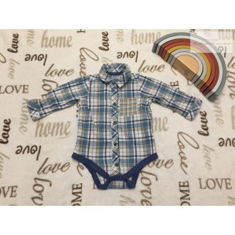   Matalan 3-6 hó 62-68 cm fehér-kék kockás vékony pamutos anyagú fiú ing- body---újszerű,hibátlan