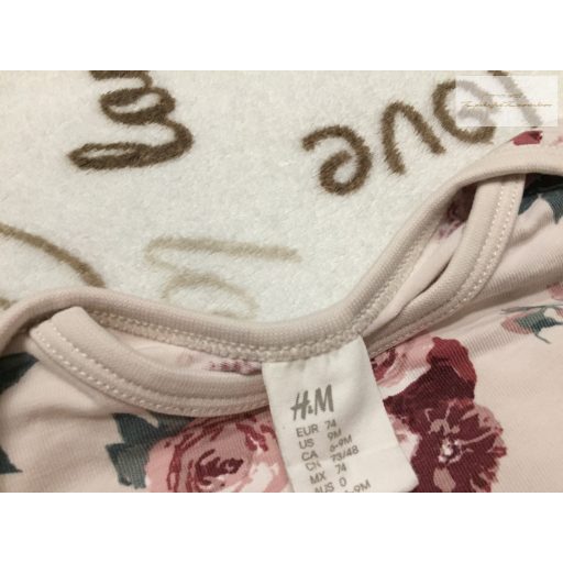 H§M 6-9 hó 74 cm  rózsaszín, virágmintás vékony pamut lány body - újszerű,hibátlan
