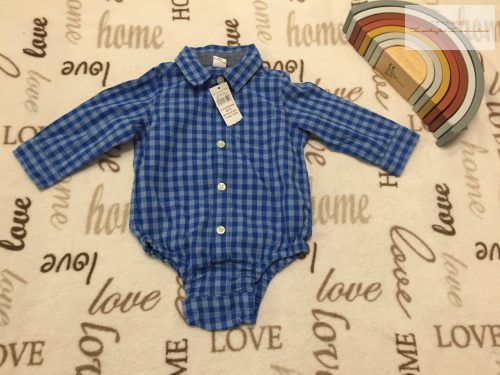 Baby GAP 6-12 hó 68-74 cm kék kockás fiú ing - body- új, címkés