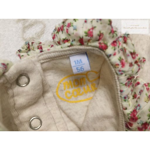 Mon Coeur up to 1 month 56 cm bézs, virágmintás galléros pamut lány body - újszerű,hibátlan